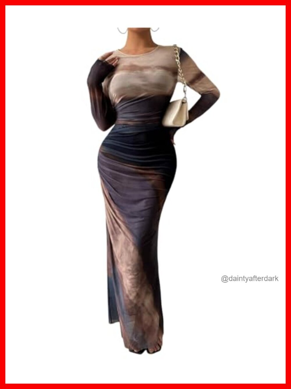Long Sleeve Bodycon Maxi Dress Ruched Formal Tie Dye Casual Night Out